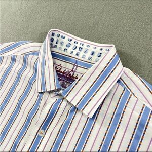 Robert Graham Shirt Mens Large Long Sleeve Button Up Blue White Striped Contrast